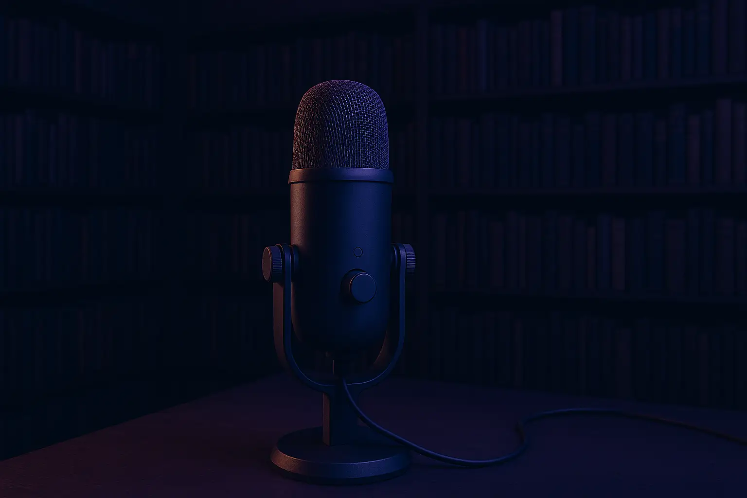 A dimly lit microphone for The Poetry Vessel Podcast