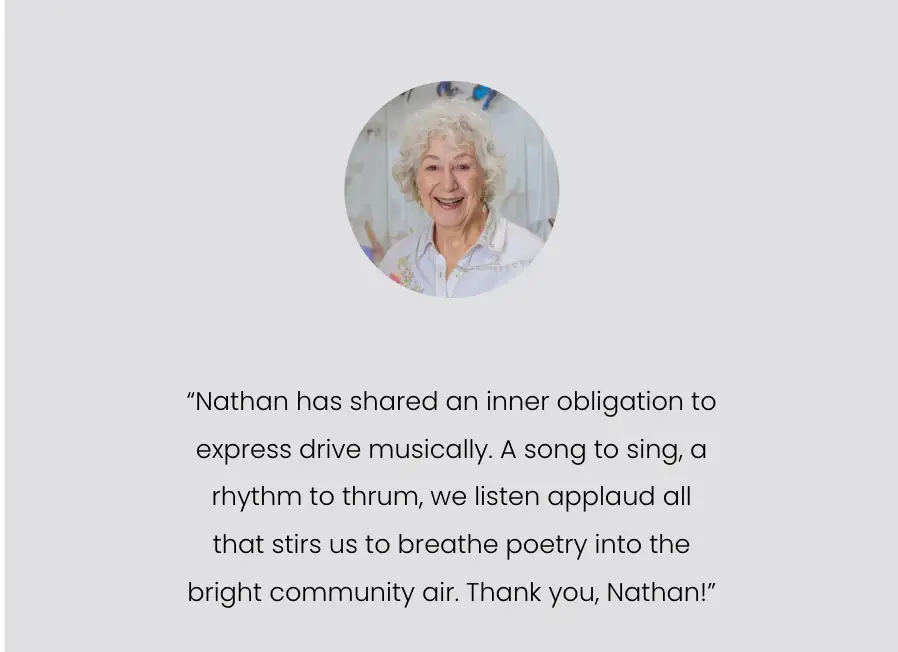 Charlotte Ward, Author, MBTI, Neuro-Linguistic Programing, Photo Reading, and Success Unlimited Network expert and future Malibu Poet Laureate leaves review for Nathan Hassall's writing and poetry workshop